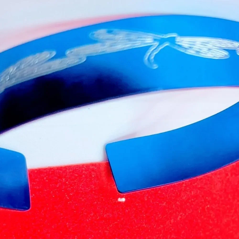 Hand Crafted Engraved Cuff Bracelet Blue Dragonfly